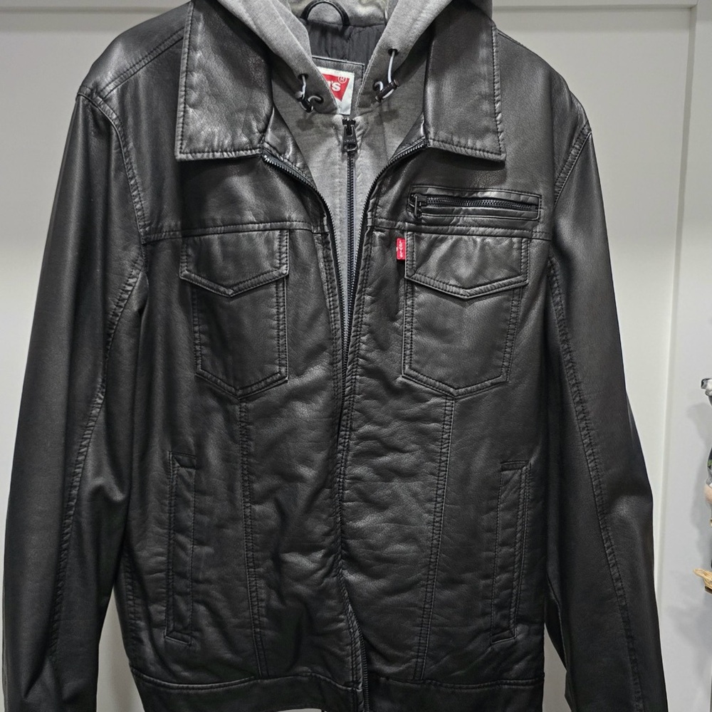 Y2K Levi's Black Faux Leather Varsity Jacket